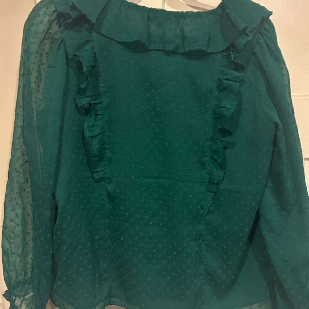 LOFT Teal Ruffle Blouse - Picture 4 of 4
